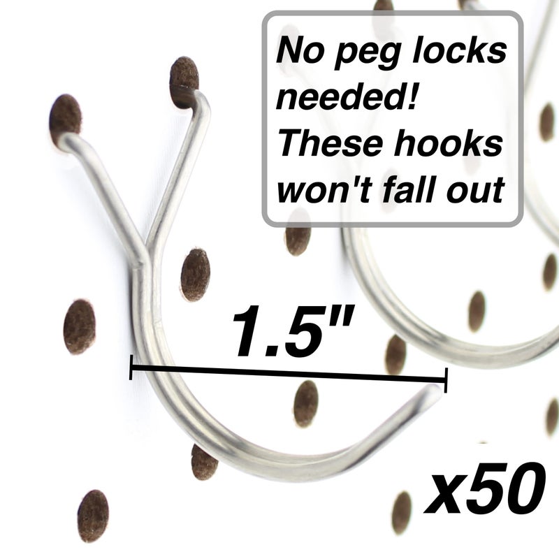 Right Arrange Stainless Steel Pegboard Hooks 50-Pack 1.5in J-Hook - Will Not Fall Out - Fits Any Peg Board - Multipurpose - Organize Necklaces  Jewelry  Retail Items  Keys  Craft or Supplies - Image 2